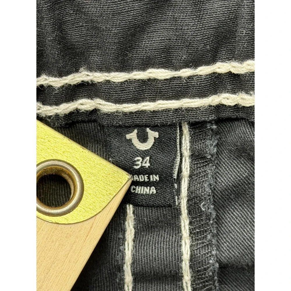 True Religion Pants Mens Measured 37x31 Black Cargo Slim Tapered Logo Cuffed‎